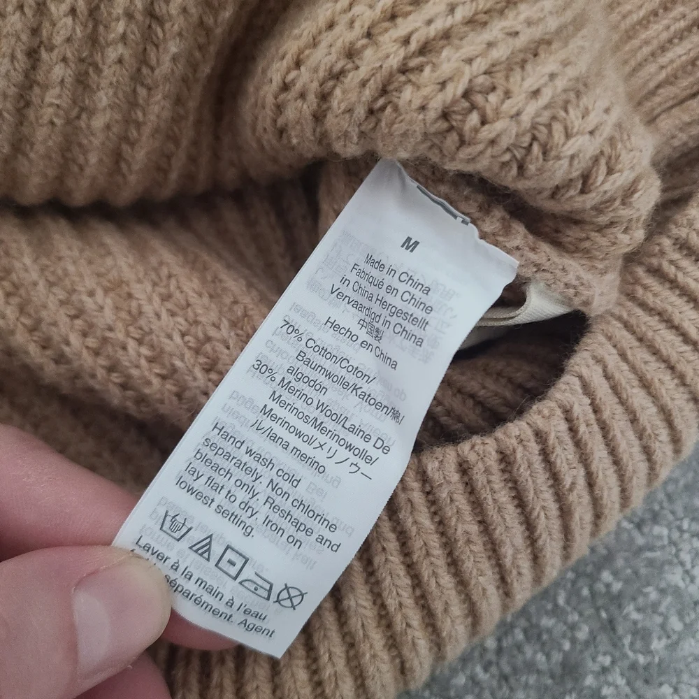 Madewell Balloon Sleeve Merino Wool Beige Sweater NWT - Picture 3 of 5